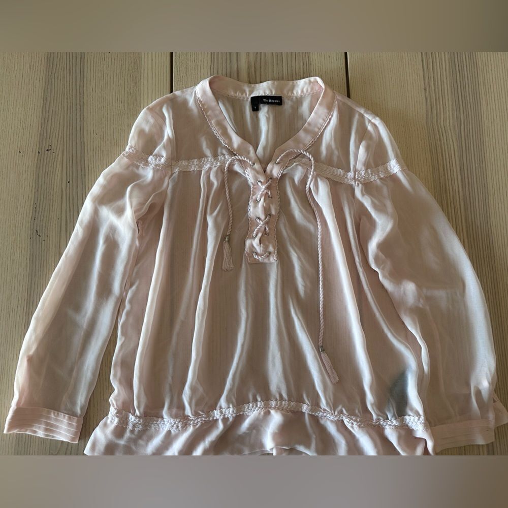 The Kooples romantic sheer tie shirt with peasant sleeves lace detail - Large